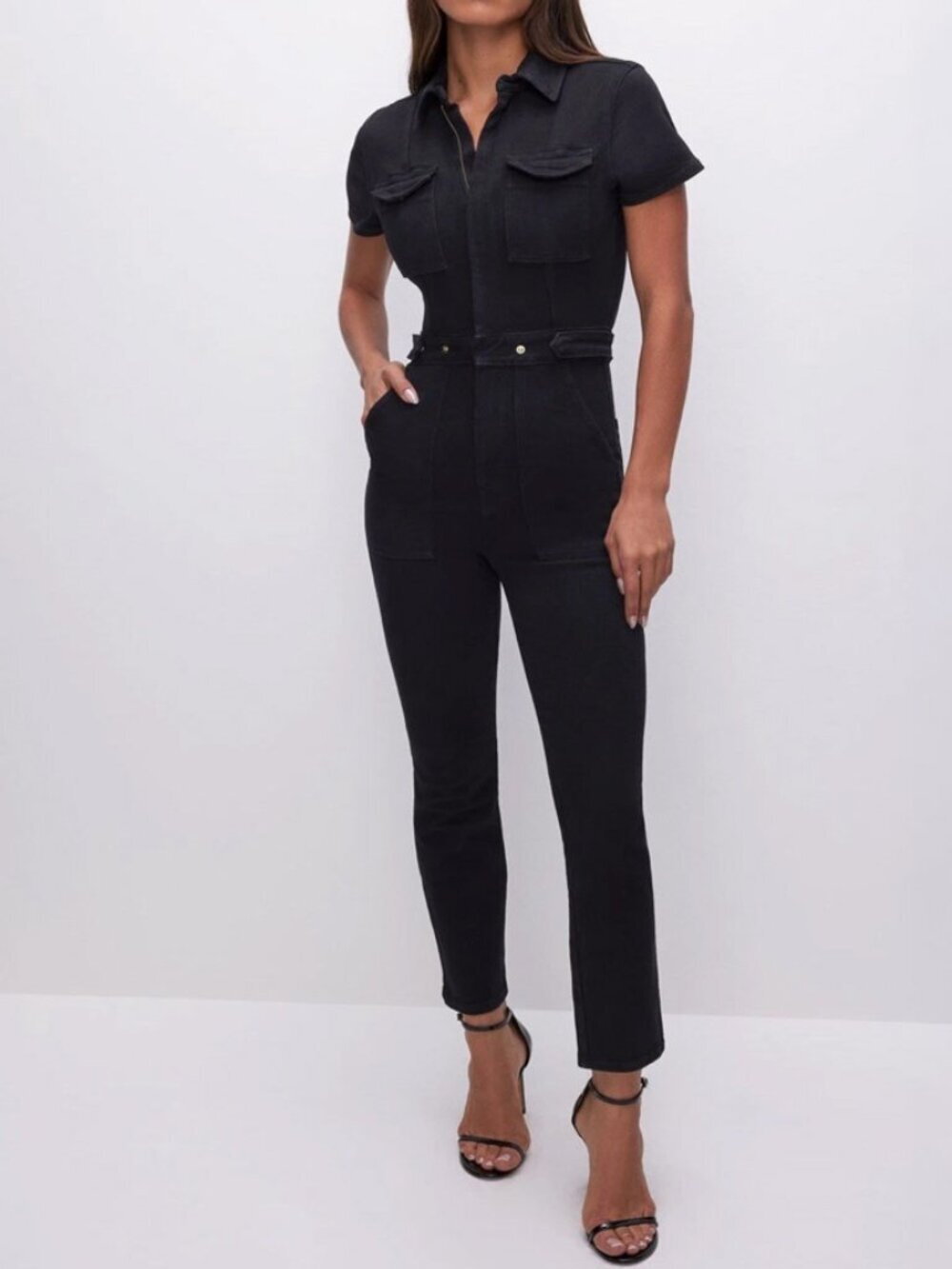Good American Black Denim Utility Jumpsuit Size L